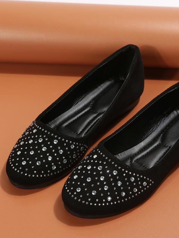 Women's Rhinestone Decorated Flat Shoes, Elegant Slip On Shoes For Daily Wear, Girl's Fashion Trendy Walking Shoes