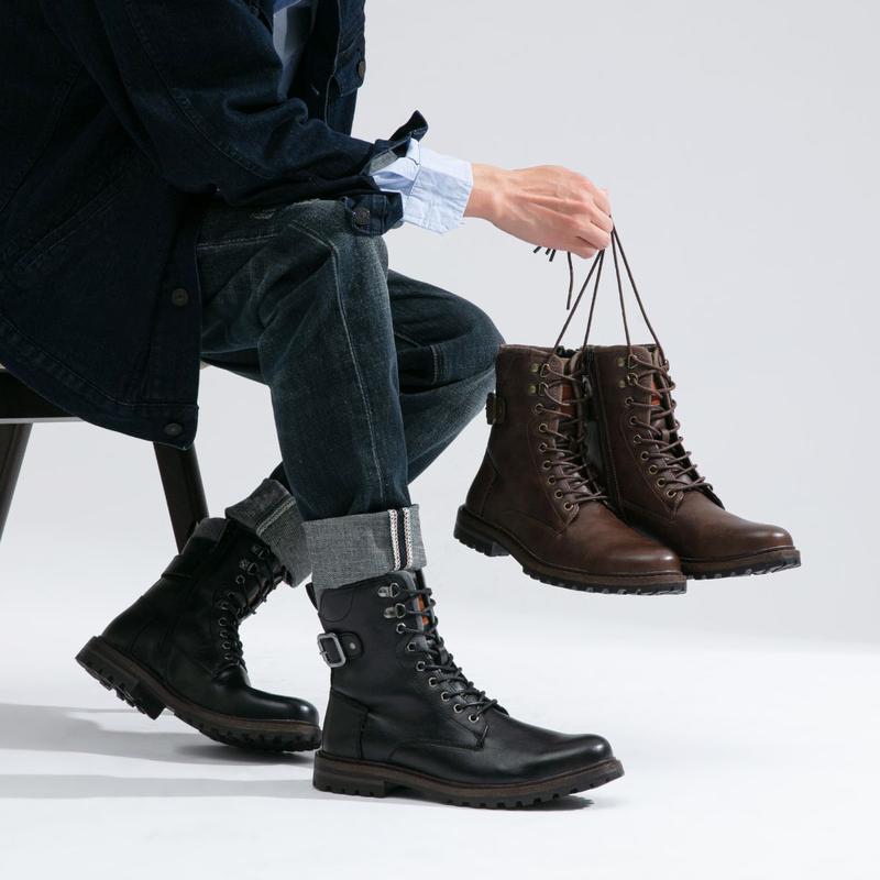 Boots for Men Casual Dress Retro Lace Up Motorcycle Boots Boy Shoe