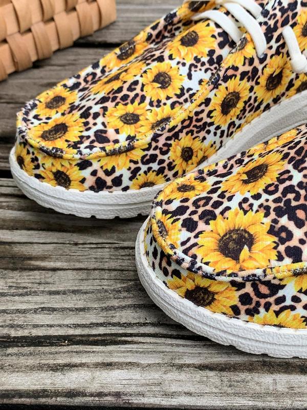 Women's Summer Fashionable Sunflower Print Slip on Sneakers, Casual Comfortable Round Toe Flat Sports Shoes for Daily Wear, Athletic Trendy Trainer for Daily Footwear for Girl