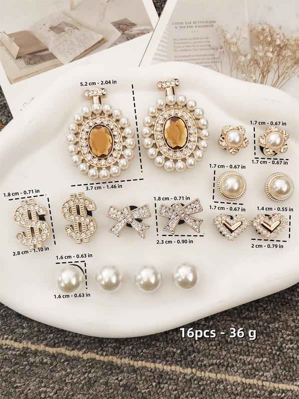 Faux Pearl & Rhinestone Decorated Shoe Charms, Elegant Shoe Decoration Charms for Women & Girls, Fashionable Shoes Accessories for Clogs