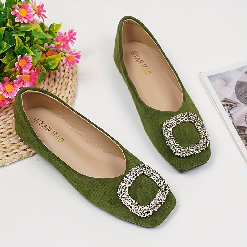 Lightweight & Comfortable Women's Buckle Decor Flat Shoes, Casual Square Toe Slip On Shoes