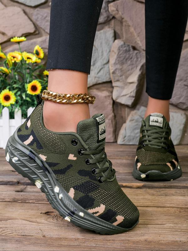 Women's Fashionable Camo Print Lace Up Low Top Sneakers, Casual Comfortable Breathable Sports Running Shoes, All-match Basic Shoes for Daily Wear