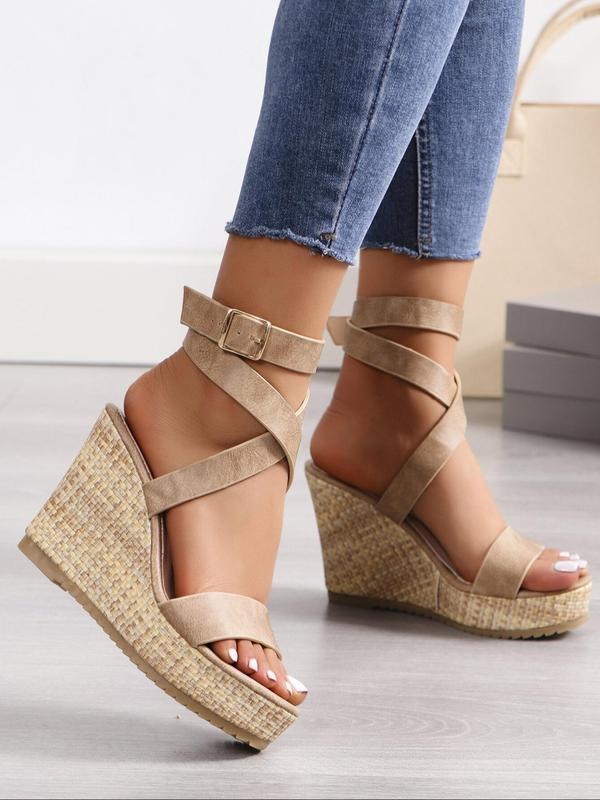 Women's Fashionable Criss Cross Strap Wedge Sandals, Casual Comfortable Wedge Sandals for Beach Vacation, Non-slip Wear-resistant One-foot Sandals for Women