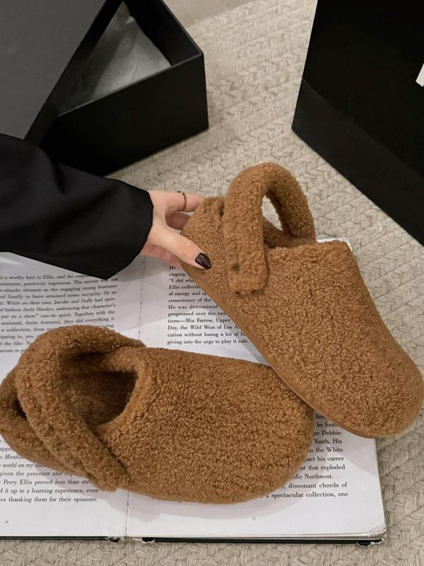 Women's Solid Color Plush Slippers, Casual Soft Comfortable Home Slippers, Warm Slippers for Indoor & Outdoor Use for Fall & Winter