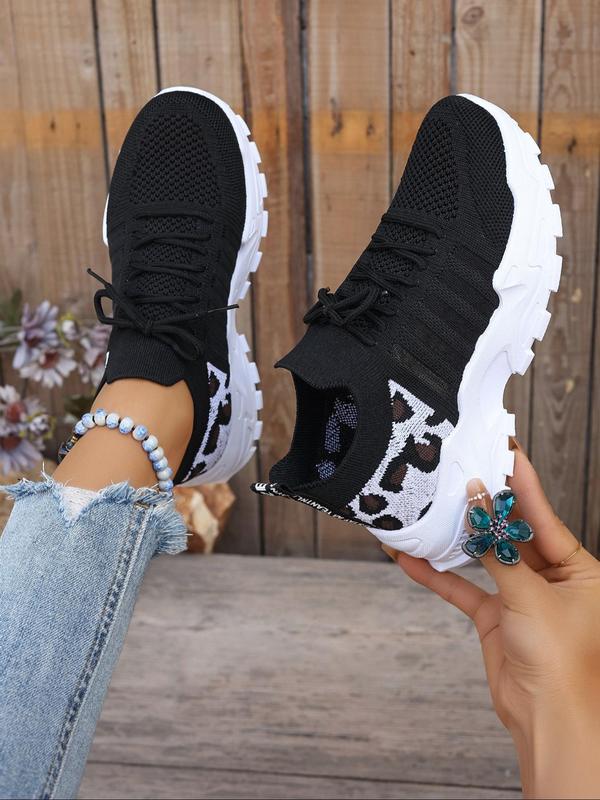 Women's Fashion Leopard Print Lace Up Low Top Casual Sneakers, Casual Comfortable Sports Running Shoes, Female All-match Round Toe Shoes for Daily Wear, Fall Shoes