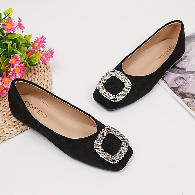 Lightweight & Comfortable Women's Buckle Decor Flat Shoes, Casual Square Toe Slip On Shoes