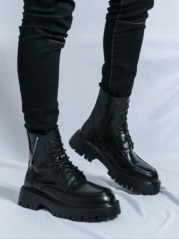 Men's Fashionable Lace Up Front Platform Boots, Casual Comfortable Boots for Daily Wear, Stylish All-match Boots for Men