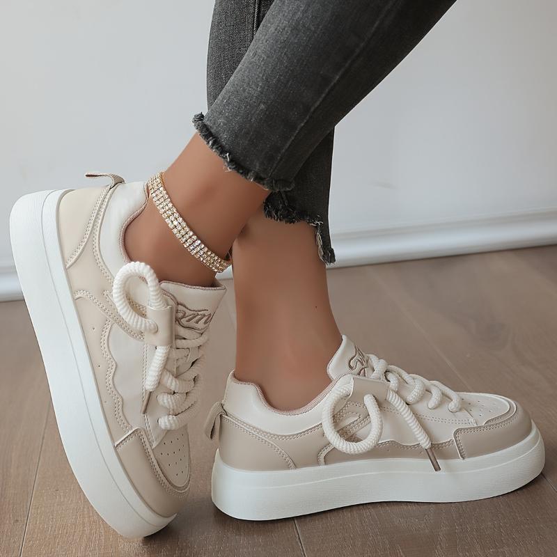 Women's Contrasting Thick-soled Sneakers, Casual Lace-up Outdoor Shoes, Comfortable Low-top Shoes