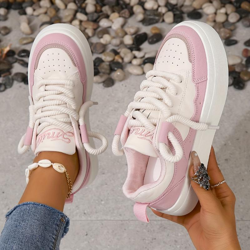 Women's Contrasting Thick-soled Sneakers, Casual Lace-up Outdoor Shoes, Comfortable Low-top Shoes