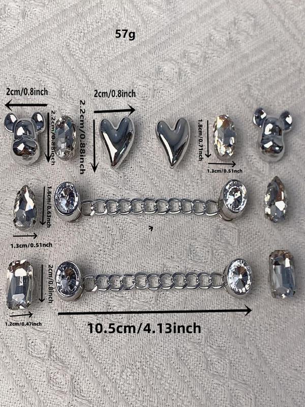 Cute Rhinestone Decorated Cuban Shoe Chains, Fashionable Bear Head Design Shoes Decorations for Women & Girls, Shoes Accessories for Clogs