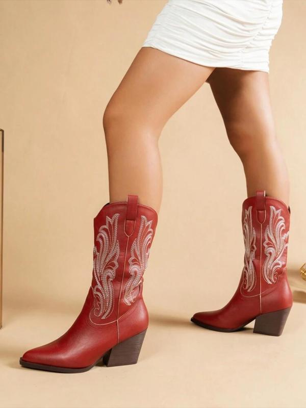 Women's Fashion Embroidering Design Cowboy Boots, Casual Comfortable Western Boots for Daily Wear, Trendy All-match Boots for Fall & Winter