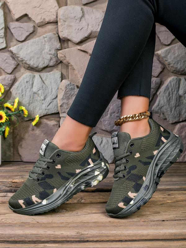 Women's Fashionable Camo Print Lace Up Low Top Sneakers, Casual Comfortable Breathable Sports Running Shoes, All-match Basic Shoes for Daily Wear