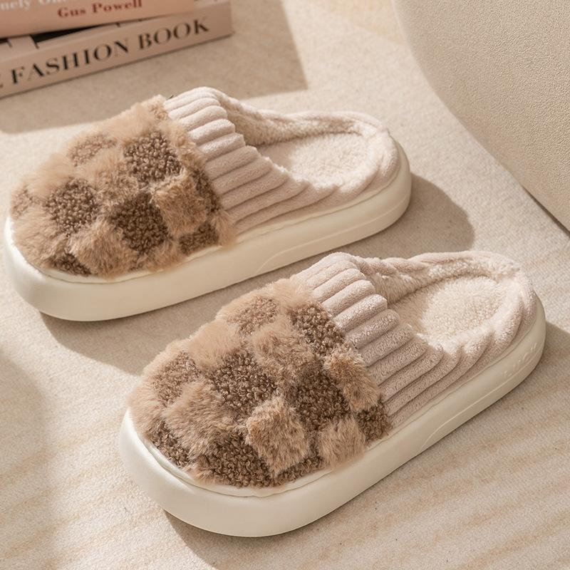 Cotton Slippers for Women, Plaid Cuff Warm Fuzzy Fleece Plush Slipper, Cozy Memory Foam Cute Soft Women's Home Slippers, Indoor Comfort House Slippers