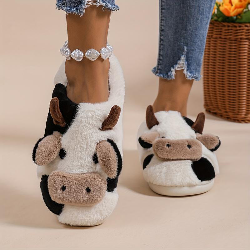 Fluffy Cow Slippers for Women Cartoon Slippers, Winter Indoor Outdoor Slippers Warm Non-Skid Comfy Home Floor Slipper Walking Shoes Flipflop Footwear