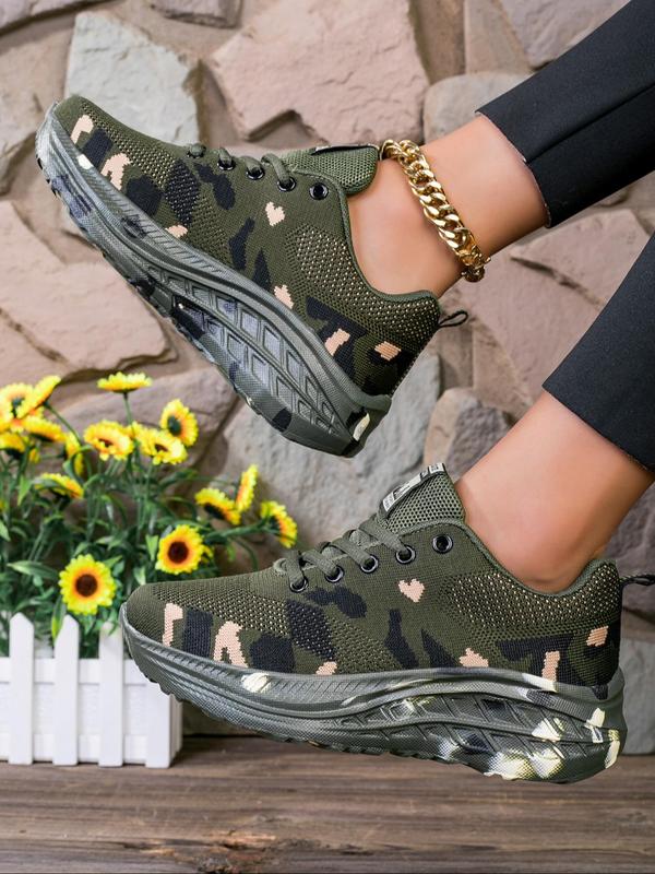 Women's Fashionable Camo Print Lace Up Low Top Sneakers, Casual Comfortable Breathable Sports Running Shoes, All-match Basic Shoes for Daily Wear