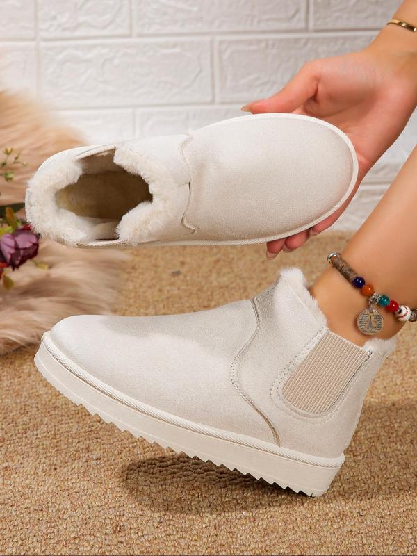 Women's Fashionable Solid Color Plush Lining Snow Boots, Casual Comfortable Warm Ankle Boots for Fall & Winter, Female All-match Round Toe Shoes for Daily Wear