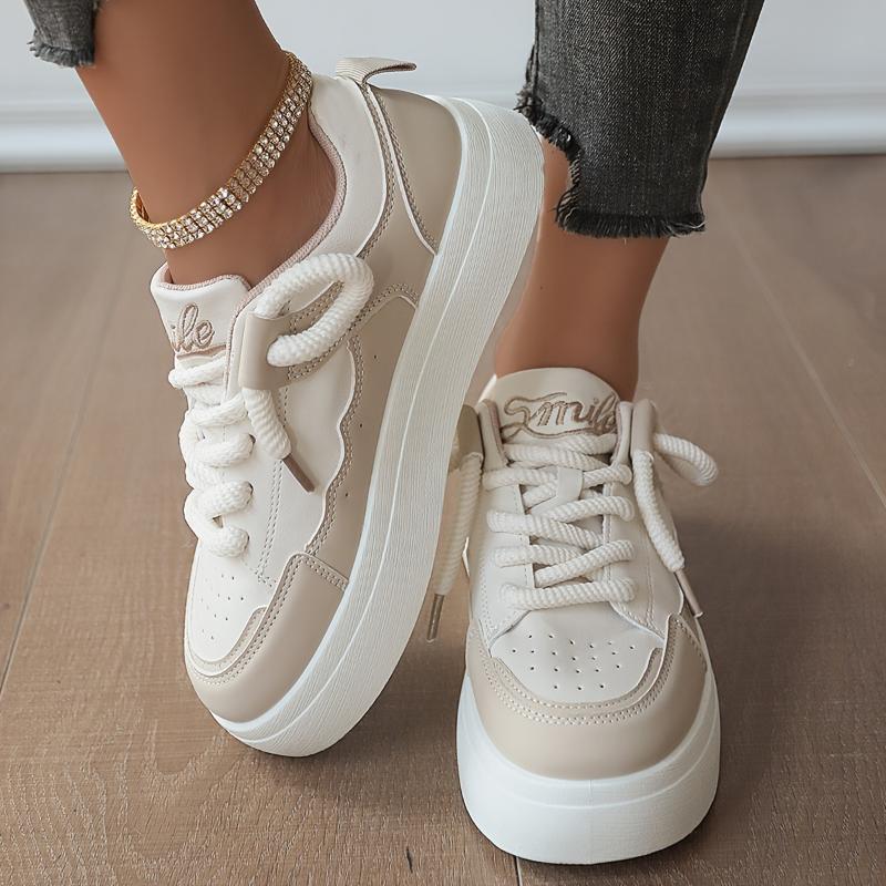 Women's Contrasting Thick-soled Sneakers, Casual Lace-up Outdoor Shoes, Comfortable Low-top Shoes