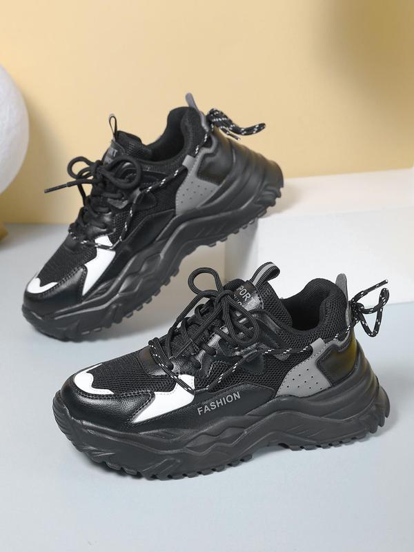 Women's Fashionable Letter Patched Design Lace Up Front Low Top Chunky Sneakers, Casual Sporty Breathable Comfortable Platform Shoes, Trendy Shoes for Daily Life