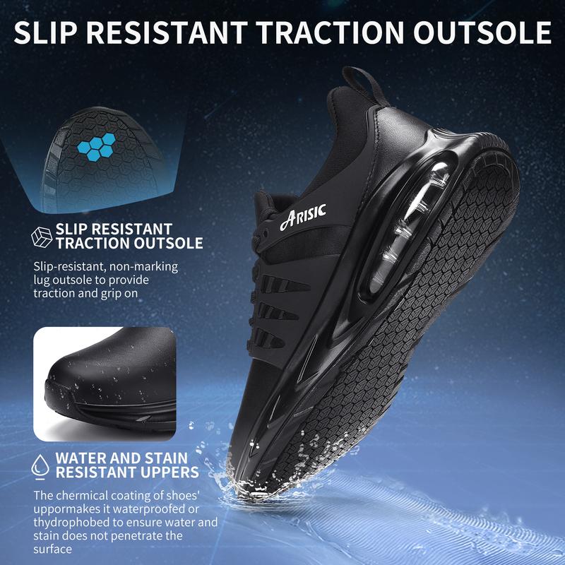 Men's Non Slip Work Shoes Waterproof Food Service Zapatos Trabajo Antideslizantes Water Resistant Walking Slip-on Sneakers, Black