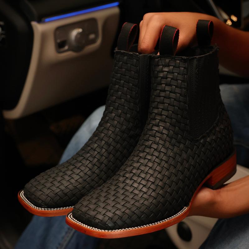 Black Basketweave Botin - Square Toe