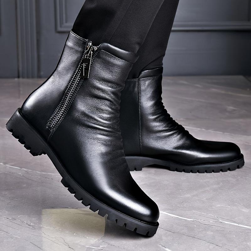 Men's Trend Solid Color High Top Leisure Boots, Comfortable Non-Slip Band Heel, Business Travel