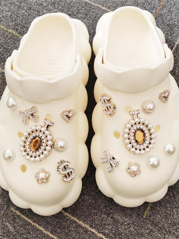 Faux Pearl & Rhinestone Decorated Shoe Charms, Elegant Shoe Decoration Charms for Women & Girls, Fashionable Shoes Accessories for Clogs