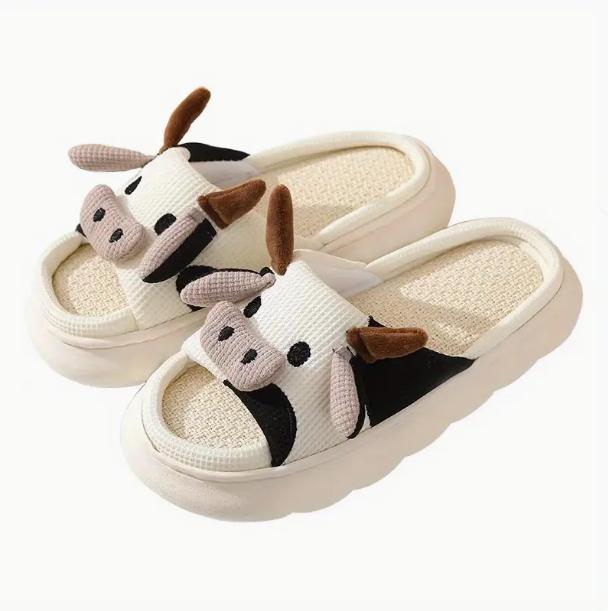 Mens Adorable Milk Cow Graphic Slippers - Funny & Non-Slip - Linen Open-Toe Design for Cozy Indoor Strolls Footwear Walking Shoes