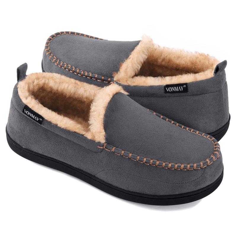 Men's Moccasin Slippers Fuzzy House father Shoes Fluffy Fur Home Warm Memory Foam Indoor Outdoor Walking Shoes Footwear