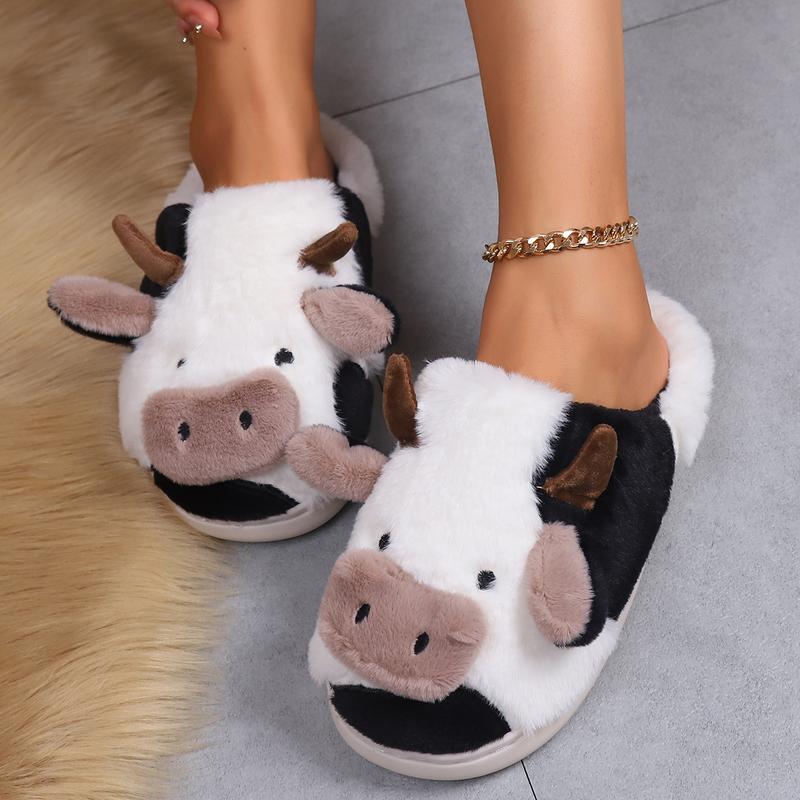 Women Men Cute Cotton Slippers Cartoon Plush Animal Cow Cotton Slippers Indoor Outdoor Puppy Slippers Footwear Walking Shoes