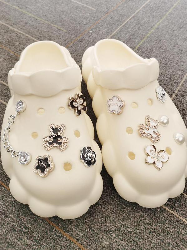 Faux Pearl & Rhinestone Decorated Shoe Charms, 11 Pcs Cute Bear Design Shoe Decoration Charms, Fashionable Shoes Decoration Accessories for Women & Girls