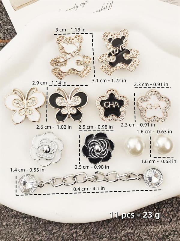 Faux Pearl & Rhinestone Decorated Shoe Charms, 11 Pcs Cute Bear Design Shoe Decoration Charms, Fashionable Shoes Decoration Accessories for Women & Girls