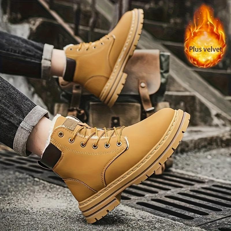 Men'S High Top Snow Boots, Fashionable Minimalist Style, Waterproof, Windproof, Anti-Slip, Durable, with Faux Fur Lining, for Fall Winter - Ideal for Hiking, Daily Wear & Casual Activities