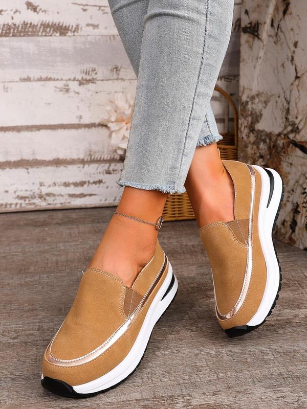 Women's Fashionable  Slip on Platform Sneakers, Casual Comfortable Low Top Shoes for Daily Wear, Female All-match Round Toe Shoes for Daily Wear