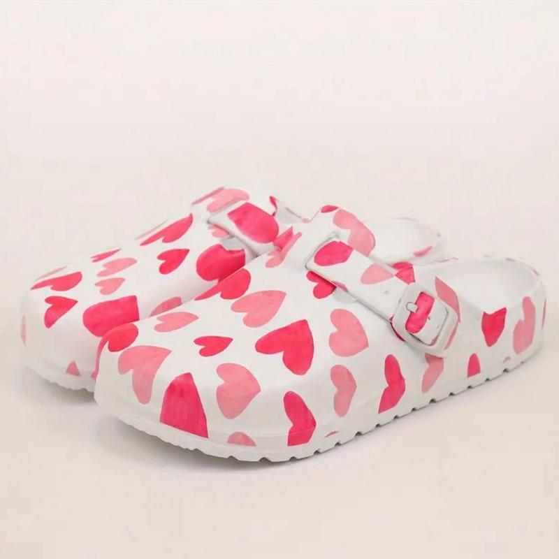 Women’s Hearts Print EVA Clogs for Women - Soft, Slip-On, Flat Heel, Cap Toe, Comfortable Beach & Garden Shoes with Random Flower Pattern, EVA Insole and Outsole, Girl Footwear Walking Shoes Nail