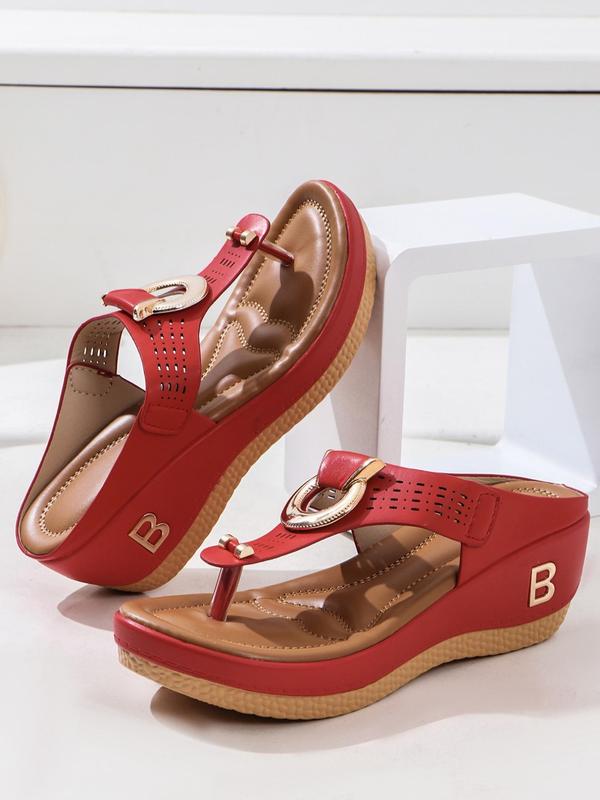 Women's Fashionable Hollow Out Buckle Design Wedge Sandals, Casual Trendy Flat Sandals, Versatile Shoes for Beach Vacation