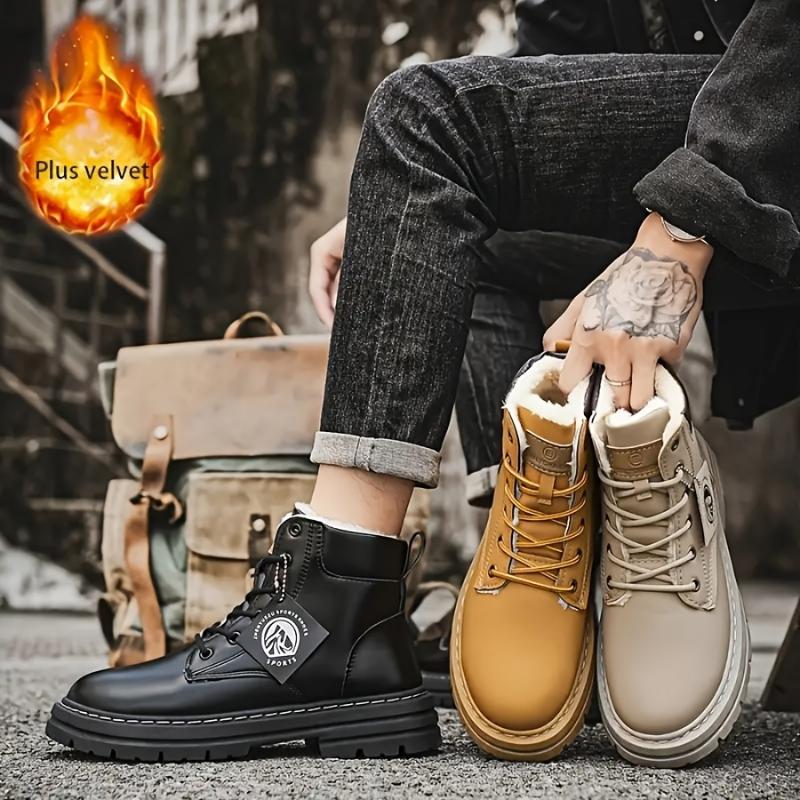 Men'S High Top Snow Boots, Fashionable Minimalist Style, Waterproof, Windproof, Anti-Slip, Durable, with Faux Fur Lining, for Fall Winter - Ideal for Hiking, Daily Wear & Casual Activities