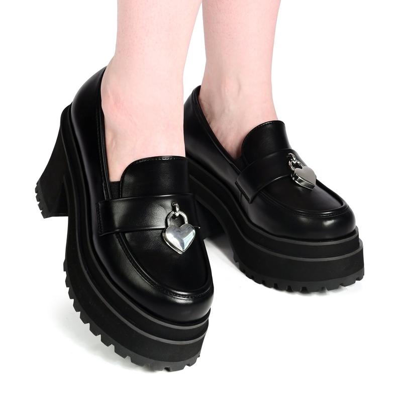 Sabrina Black Platform Loafer Shoes