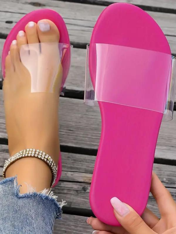 Women's Simple Plain Transparent Band Slip on Slide Sandals, Casual Comfortable Non-slip Sandals for Summer, Lightweight Breathable Shoes for Daily Wear