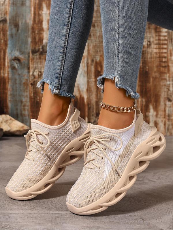 Women's Fashion Lace Up Low Top Blade Soles Sneakers, Casual Breathable Comfortable Sports Running Walking Shoes, All-match Round Toe Chunky Sneakers for Daily Wear