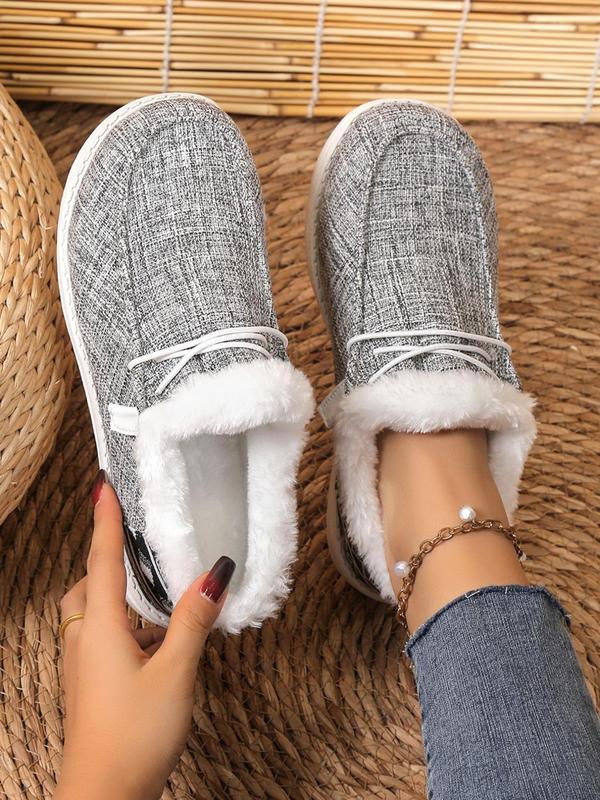 Women's Fashion Lace up Fuzzy Trim Low Top Fluffy Shoes, Lightweight Breathable Comfortable Sports Shoes for Girls, Casual Versatile Sports Walking Shoes for Outdoors and Daily Wear