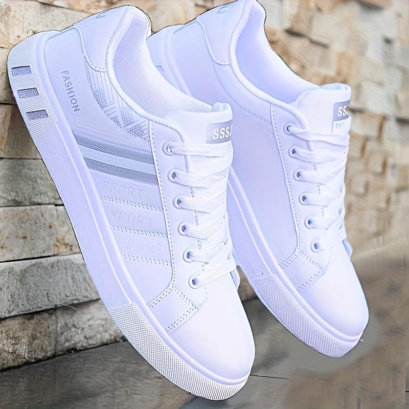 Men's Casual Skateboard Shoes-Comfortable and Durable White Sneaker | Non-Slip PVC Bottom, Lace-up, Low-Top Design