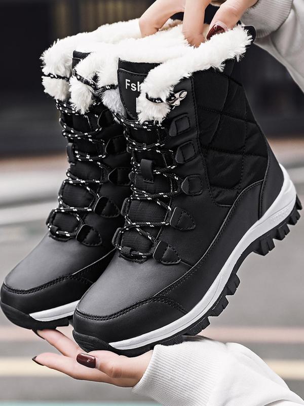 Women's Winter Outdoor Thermal Lined Hiking Shoes, Warm & Non-slip Snow Boots, Casual Sporty Lace Up High Top Outdoor Shoes for Activities