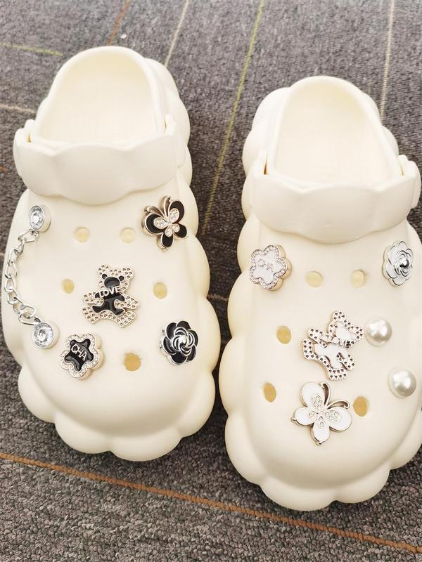 Faux Pearl & Rhinestone Decorated Shoe Charms, 11 Pcs Cute Bear Design Shoe Decoration Charms, Fashionable Shoes Decoration Accessories for Women & Girls