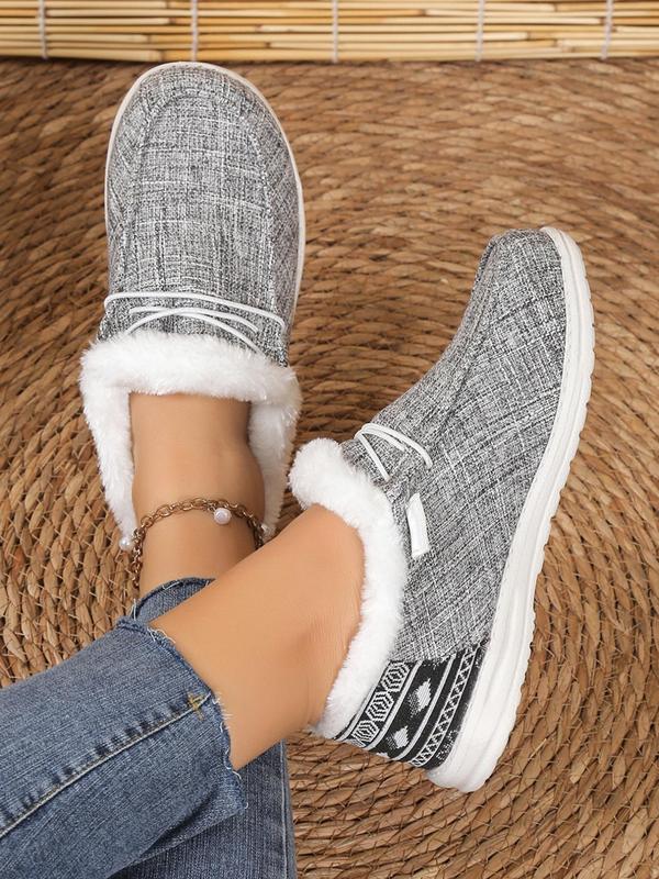 Women's Fashion Lace up Fuzzy Trim Low Top Fluffy Shoes, Lightweight Breathable Comfortable Sports Shoes for Girls, Casual Versatile Sports Walking Shoes for Outdoors and Daily Wear