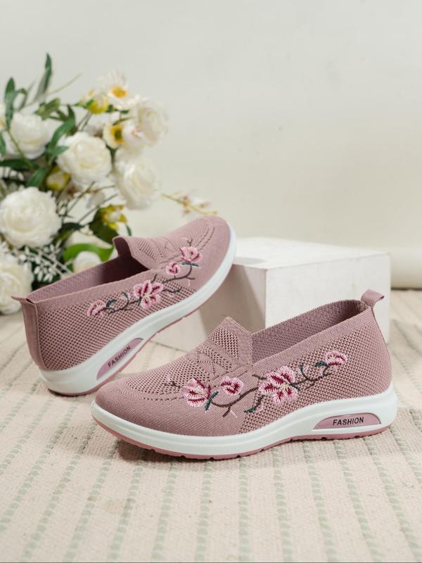 Women's Floral Embroidery Slip on Low Top Sneakers, Casual Comfortable Breathable Running Shoes, All-match Commuter Shoes for Work & Daily Wear