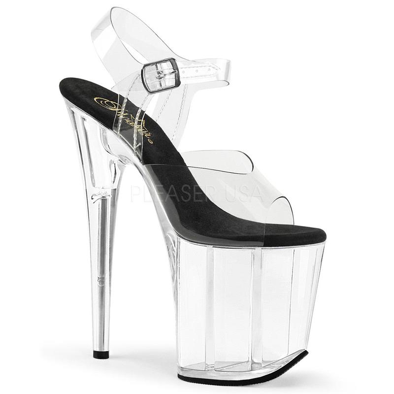 Pleaser FLAMINGO-808 Clear-Black Ankle Strap Sandals