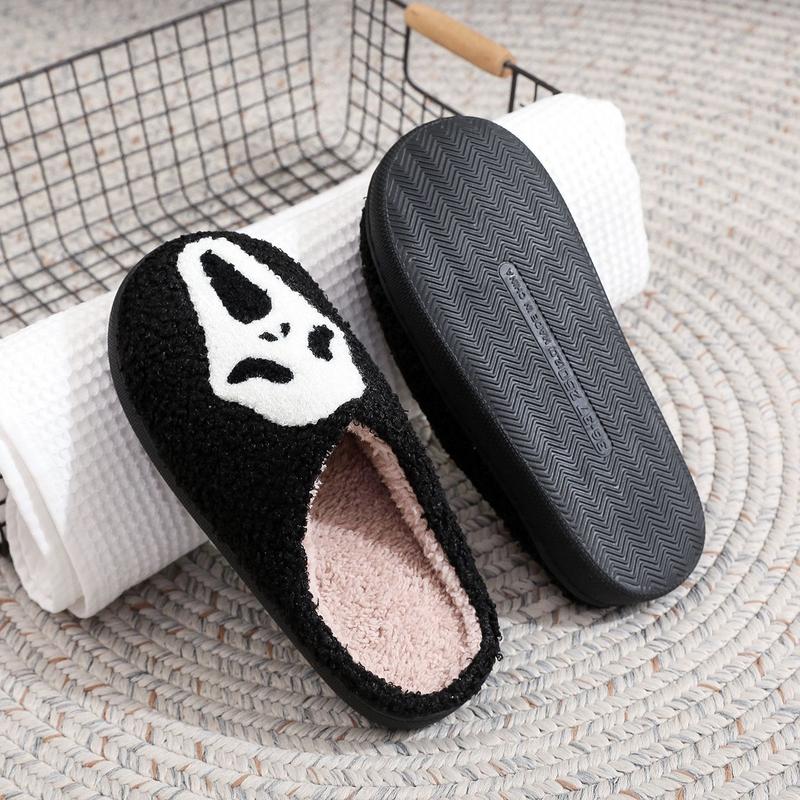 Halloween Pumpkin Slippers for Womens Mens Plush Warm Spooky Lantern Pumpkin Slippers House Shoes