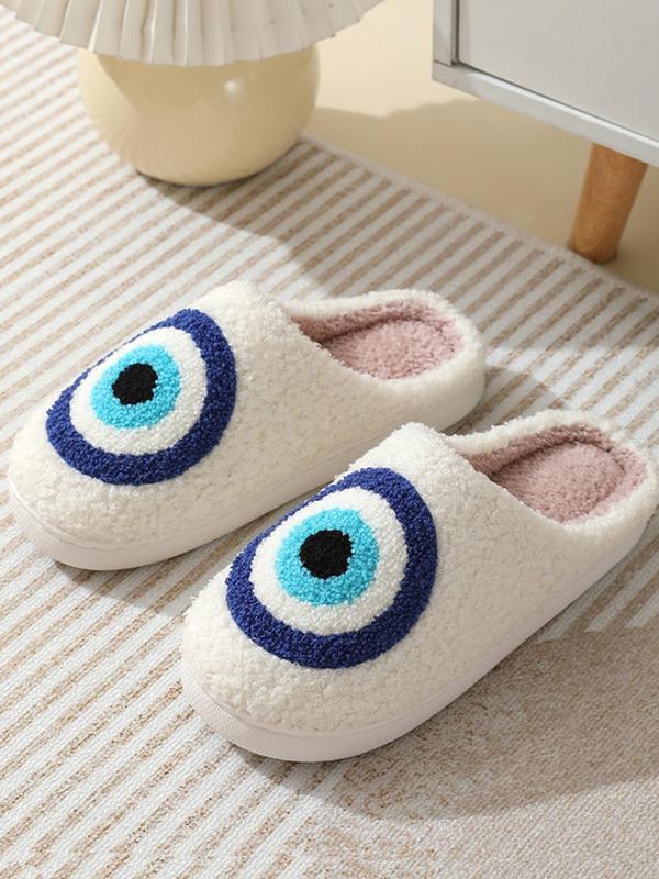 Women's Color Block Eye Design Plush Slippers, Casual Comfortable Home Slippers for Fall & Winter, Warm Chunky Bedroom Slippers, Slippers Shoes for Women