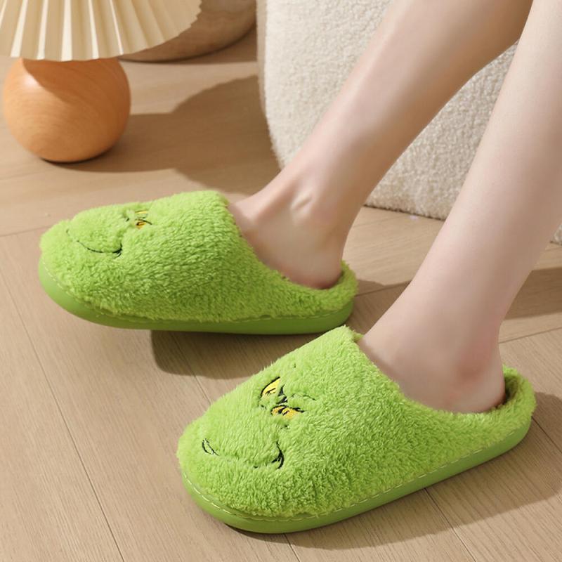 Cute Cartoon Slippers The Slipper Soft Green Plush Slipper Fluffy Weird FaceSlipper Winter Christmas Shoes Santa Gift Slipper for Couple Men Women cute slippers