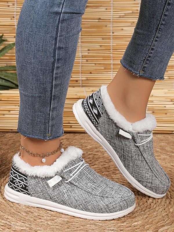 Women's Fashion Lace up Fuzzy Trim Low Top Fluffy Shoes, Lightweight Breathable Comfortable Sports Shoes for Girls, Casual Versatile Sports Walking Shoes for Outdoors and Daily Wear